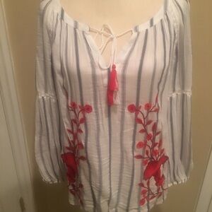 Inc International Concept Women's White and Floral Red Embroidered Top